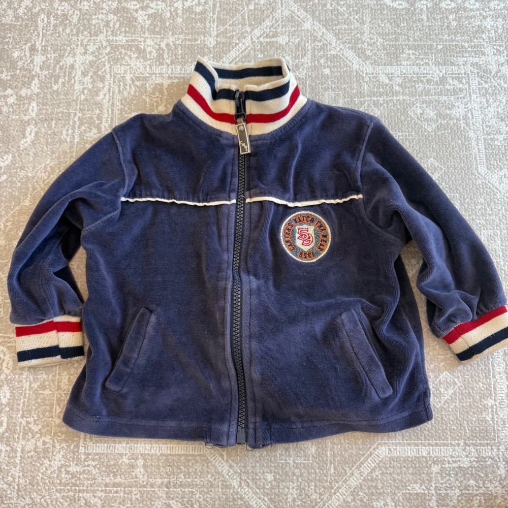 Vintage Carters Navy Blue Velour Track Jacket Zip Up‎ Kids Size 18 Months